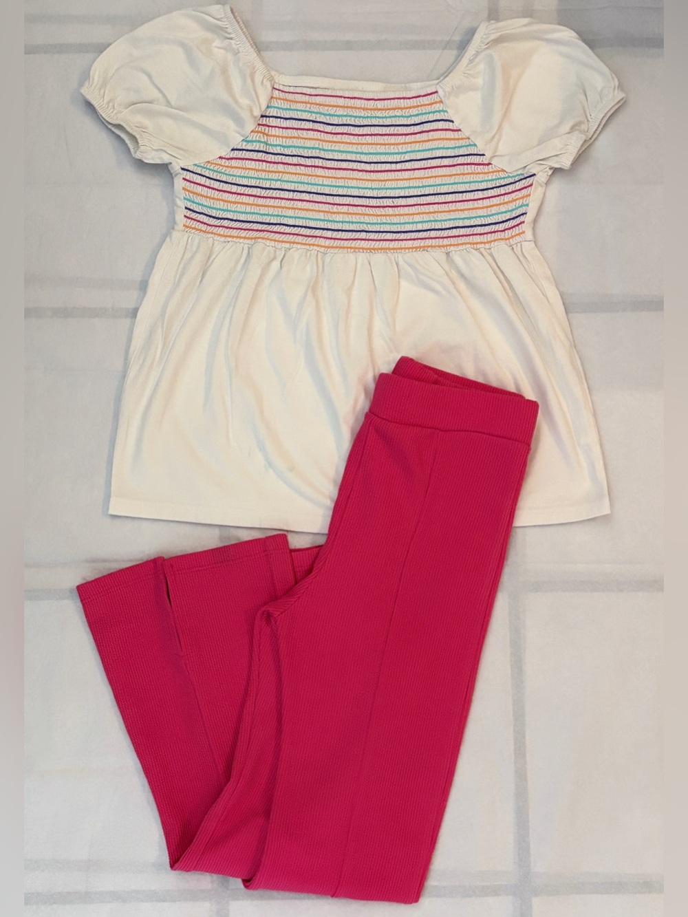 BUNDLE- Barbie Hot Pink Ribbed Flare Pants & The Children's Place Smocked Top